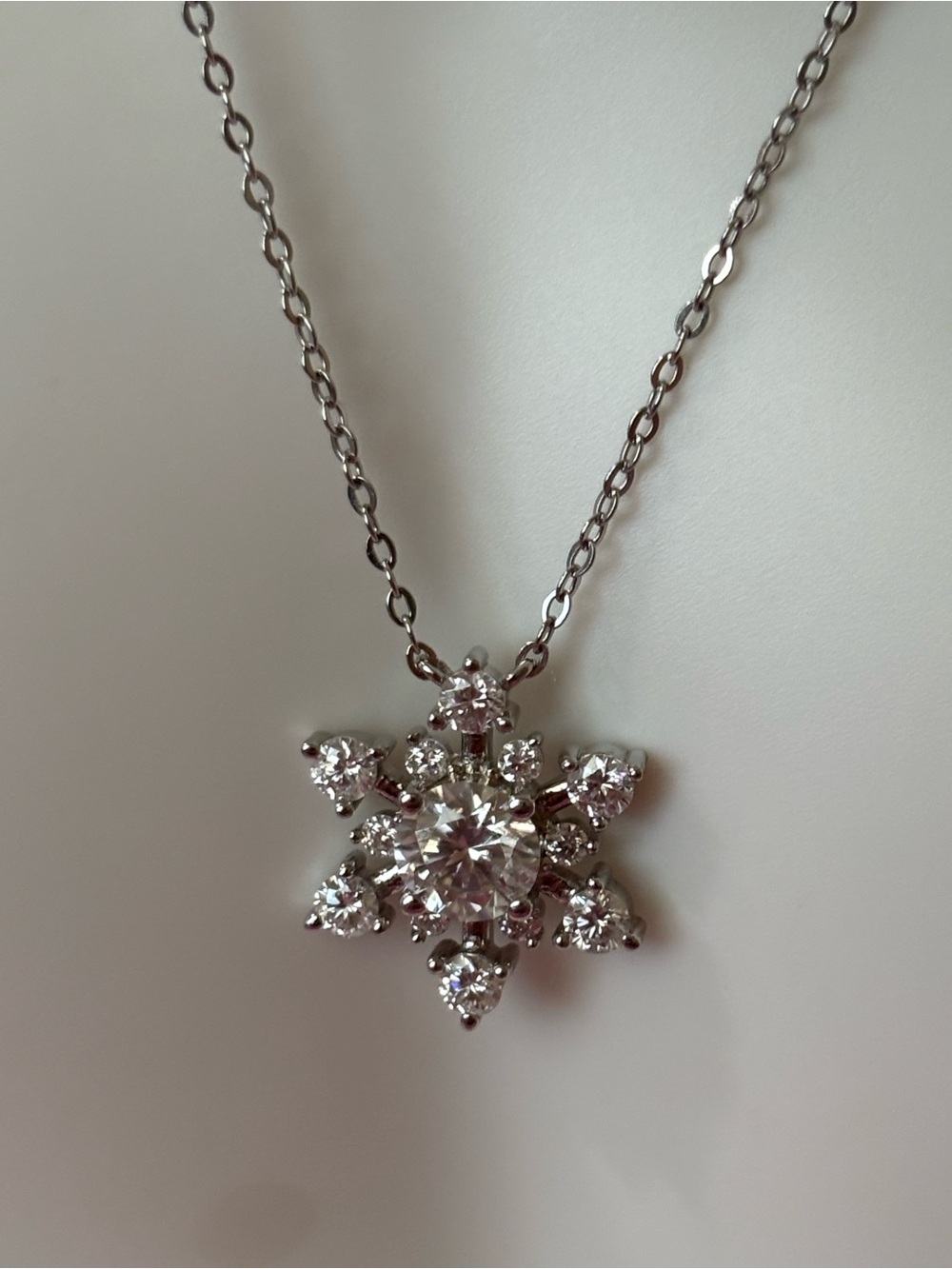 Classic sterling Silver moissanite Snowflake Pendant Necklace
